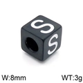 8mm black stainless steel cube bead with white letter S for DIY jewelry making - Letter S Black (KLJ1184-Z)