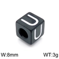 8mm black square stainless steel bead with white letter U for DIY jewelry making - Letter U Black (KLJ1186-Z)