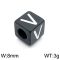 Black stainless steel 8mm cube bead featuring white letter V for DIY jewelry making - Letter V Black (KLJ1187-Z)