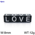 Set of four 8mm black square stainless steel beads with white LOVE letters for DIY jewelry - LOVE Set (KLJ1194-Z)