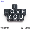 Set of 8pcs 8mm black square stainless steel beads with white I LOVE YOU letters - I LOVE YOU Set (KLJ1195-Z)