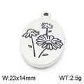 Silver oval stainless steel daisy pendant with 23x14mm engraved flower charm detail - Daisy Style (KLJ8068-Z) / Silver