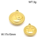 Colgantes redondos de estrella y luna dorados en acero inoxidable con borde perlado - Color Dorado (KLJ7814-Z)