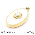 Gold oval pendant with white inlay and pearl sunflower detail, size 21x14mm - Pearl Sunburst Style (KLJ7894-Z)