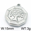 Pendente ottagonale Albero della Vita in argento acciaio inox, larghezza 15mm e peso 3g - Albero della Vita Ottagono Acciaio (KLJ5800-Z)
