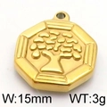 Ciondolo ottagonale albero della vita dorato in acciaio inossidabile, 15mm e 3g - Albero della Vita Ottagono Oro (KLJ5801-Z)