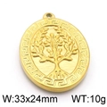 Gold oval tree of life pendant with Greek meander border 33x24mm stainless steel - Gold Oval Tree of Life (KLJ5809-Z)