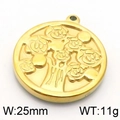 Golden 25mm round stainless steel tree pendant with rose relief carving 11g weight - Gold Round Floral Embossed (KLJ5815-Z)
