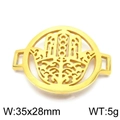 Conector de mano de Hamsa dorado calado para joyería artesanal de 35x28mm - Conector Mano De Fátima Redondo (KLJ5667-Z) / Dorado