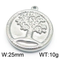 Silver stainless steel tree of life charm pendant with 25mm diameter and 10g weight - Steel Round Tree of Life with Trim (KLJ5816-Z)