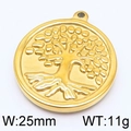 25mm Tree of Life round pendant in golden stainless steel with relief engraving - Gold Classic Round Tree of Life (KLJ5825-Z)