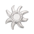 Polished silver stainless steel sun pendant charm with beaded center and curved rays - Silver Sun Style (KLJ4125-Z)