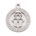 Ciondolo Hamsa e Stella di David in acciaio argento con zirconi scintillanti - Stile Acciaio 1 (KLJ2707-Z)