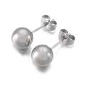 Polished silver stainless steel ball stud earrings with butterfly backings - Steel Color Round Ball Stud Earrings 10mm(KLJ579-Z)