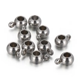 Polierte silberne Edelstahl-Rundperlen mit kleinen Schlaufen für die Schmuckherstellung - 6mm Silber (10er Pack)