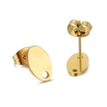 Pendientes de botón ovalados dorados de acero inoxidable con agujeros para dijes DIY - Color Oro Ovalado (KLJ6729-Z)