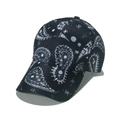 Navy blue paisley print baseball cap for sun protection featuring artistic floral patterns - Black