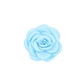 Macro view of a sky blue satin camellia flower accessory with layered petals - Light Blue