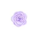Detailed close-up of handmade purple satin camellia flower with layered fabric petals - Light Purple