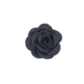 Detailed view of handmade black satin camellia flower accessory with silk sheen - Black