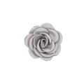 Detailed close-up of a handmade grey satin camellia flower for fashion accessories - Light Gray