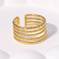 Anello aperto multistrato placcato oro 18K con texture martellata stile minimalista - Regolabile / Oro