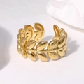 18K gold plated stainless steel leaf ring with adjustable open band for women - Adjustable / Gold