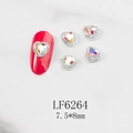 Macro detail of LF6264 heart shaped aurora rhinestones and silver metal base for nail art - AB Color Heart Silver Base (6264)