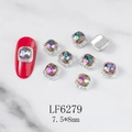 Macro view of iridescent 7.5x8mm square nail art rhinestones with silver metal base - Rainbow Square Silver Base (6279)