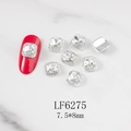 Macro shot of silver square nail art charms with heart crystal and size labels - Clear Square Silver Base (6275)