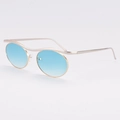 Occhiali da sole ovali con montatura in metallo dorato ondulato e lenti blu sfumate - Montatura Argento Oro Lenti Blu Sfumate