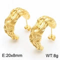 Retro C-shaped irregular textured earrings in gold finish with lava-like metal surface - Gold Lava Texture C-Shape Style (KE112259-MZOZ)