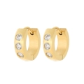 Elegantes aretes de aro cuadrados dorados con tres piedras de circonita para hombre y mujer - Dorado