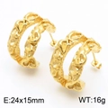 Golden vintage C-shape hoop earrings with irregular textured finish on white background - Gold Irregular Molten Lava Texture Style (KE112255-MZOZ)