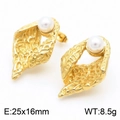 French retro gold leaf earrings with textured finish and white pearl inlay - Pearl Textured Leaf Design (KE112258-MZOZ)