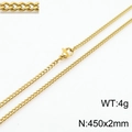 Golden stainless steel Cuban chain necklace with lobster clasp, 450x2mm, 4g weight - 45cm / Gold 2mm