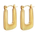 Modern 18K gold plated rectangular geometric earrings with radial textured surface design - Radial Rectangle Gold (MS-274)