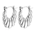 Minimalist silver croissant hoop earrings in stainless steel with textured twist design - Croissant Twist Steel (MS-256)