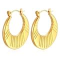 Polished 18K gold-plated stainless steel crescent earrings with vertical striped texture - Crescent Striped Gold (MS-273)