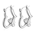Minimalist silver butterfly heart hoop earrings made of polished stainless steel - Heart Bow Steel (MS-255)