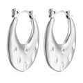 Minimalist silver U-shaped oval earrings with hammered texture in stainless steel - Hammered U-Shape Steel (MS-263)