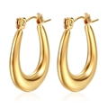 Pendientes de aro ovalados de acero inoxidable chapados en oro de 18 quilates fondo blanco - Pendientes Ovalados Hidráulicos / Dorado