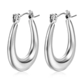 Pendientes minimalistas de acero inoxidable plateado en forma de U con acabado pulido - Pendientes Ovalados Hidráulicos / Color Acero