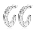 Chic silver stainless steel C-shaped earrings with unique hammered texture surface - Hammered C-Shape Steel (MS-264)