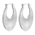 Elegant wide hoop earrings with radial texture and 18k gold plating in silver finish - Radial Grid Steel (MS-278)