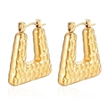 French vintage triangle stainless steel earrings with gold 18K plated crocodile texture - Croco U-Shape Gold (MS-251)