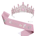 Pink rhinestone tiara and Mummy to Be glitter sash party accessory set for baby shower - Mummy to Be Glitter Sash Set