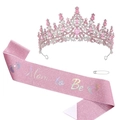 Set con tiara di strass rosa e fascia glitterata Mom to Be per feste baby shower - Set Fascia Glitterata Mum to Be