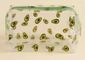 Detail of waterproof transparent PVC cosmetic bag with avocado print and green zipper - Avocado Green