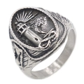 Anillo de acero inoxidable con faro para hombre con diseño retro de estilo náutico punk - US 7 / Color Acero (10207)